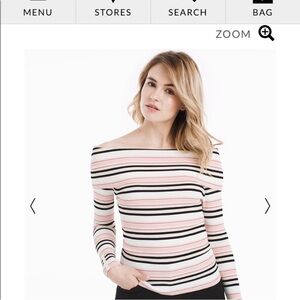 White House Black Market Pink and Black Striped Top